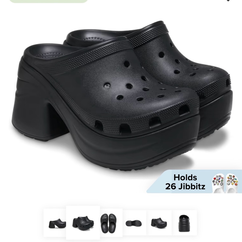“SIREN” heeled black crocs size 9